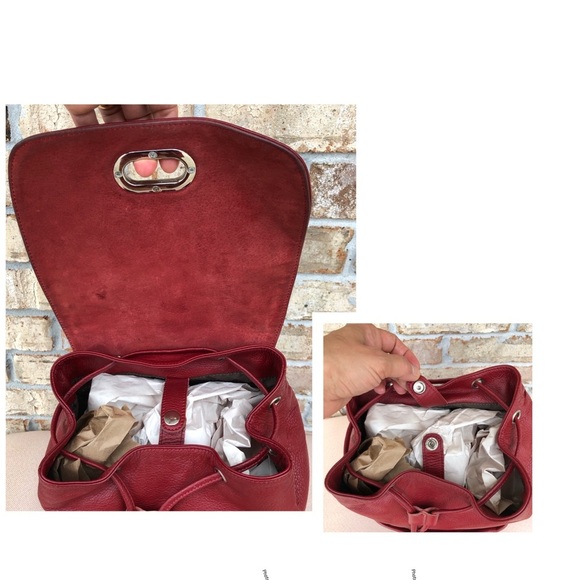 Amerileather Miles  (#1513-025) Leather Red Multi Pockets Versatile Backpack - Picture 9 of 16